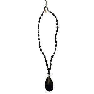 Black Faceted  Cara NY Beaded Necklace With Teardrop‎ Pendant  Adjustable Chain